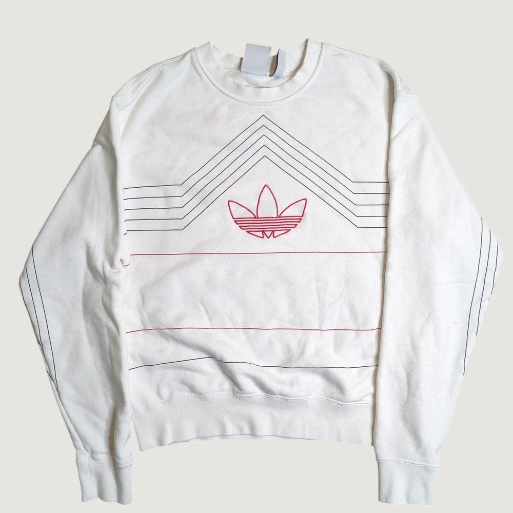 Adidas Originals Trefoil Sweatshirt Men Size M White Red Graphic Pullover